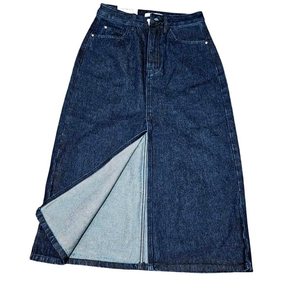 WeWoreWhat Denim Midi Skirt S Dark‎ Wash Cotton Blend Front & Back Pockets - Picture 7 of 11